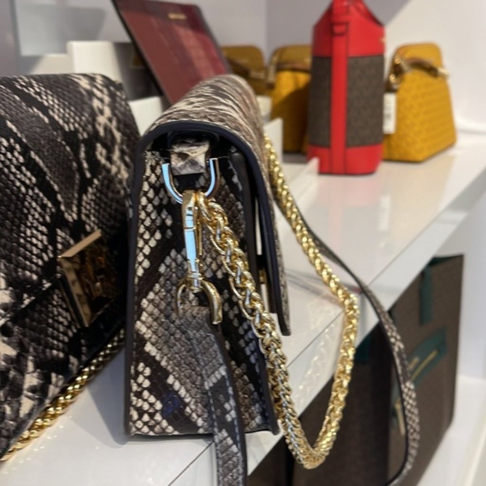 Michael Kors Sonia Medium Snake Embossed Shoulder Bag Natural - Picture 13 of 16